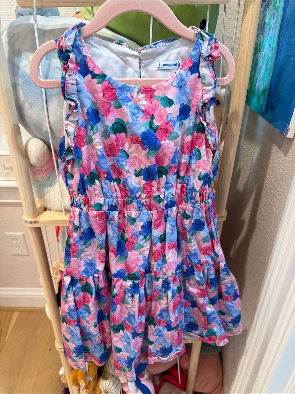 Mayoral Pink, Blue & Green Floral Tiered Sundress